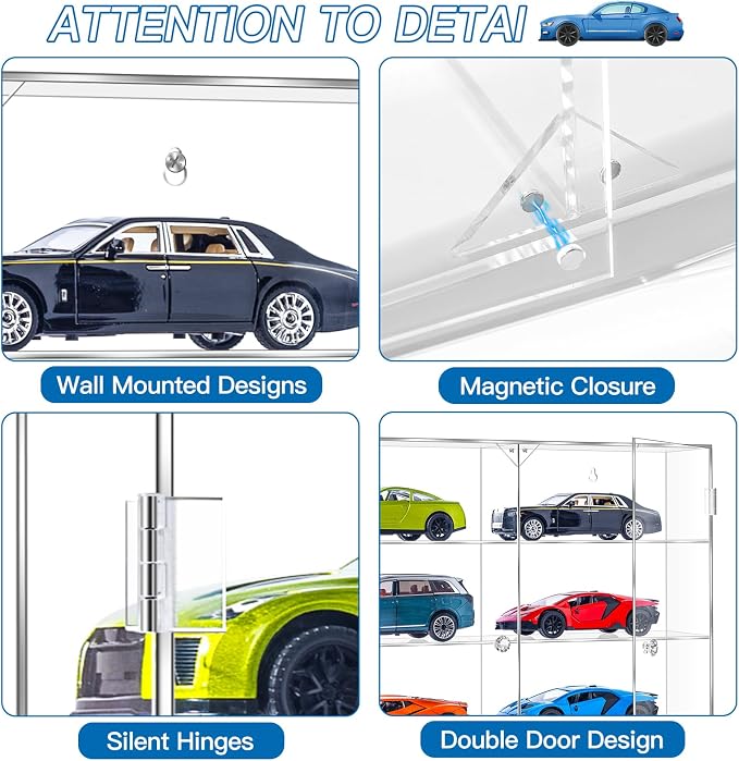 JUESHA Acrylic Display Case for 1/24 Scale Diecast Storage | 4 Levels 8 Slots Toy Cars Showcase Wall Mount Or Desktop, Clear Display Organizer for Nascar Diecast Model Car Tabletop - Image 4