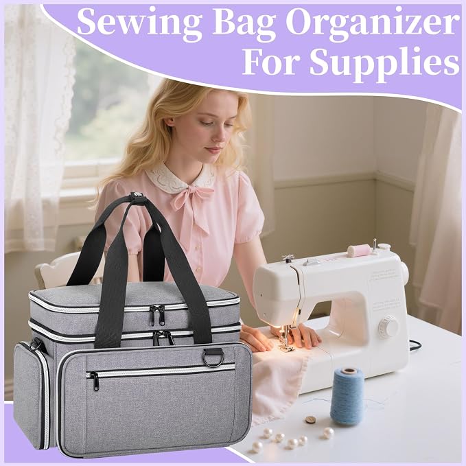 Anitor Sewing Supplies Organizer, Double Layer Sewing Storage Organizer | Two Detachable Dividers, Large Travel Sewing Bag Organizer with Shoulder Strap for Accessories (Bag Only) - Image 8