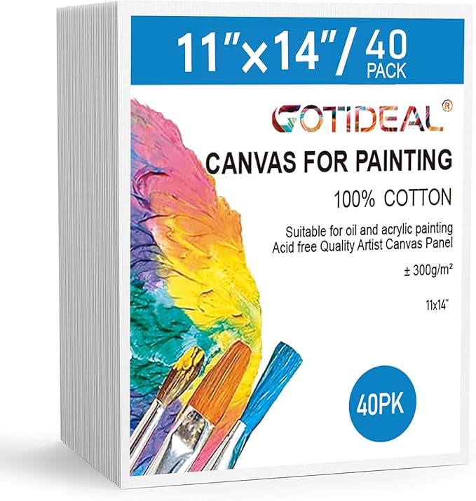 Bulk Canvases for Painting, 11x14 inch Value Pack of 20, Gesso Primed White Blank Canvas Boards - 100% Cotton Art Supplies Canvas Panel for Acrylic Paint, Pouring, Oil Paint, Gouache | Gesso Primed White Blank Canvas Boards, 100% Cotton Art Supplies Ca... by GOTIDEAL