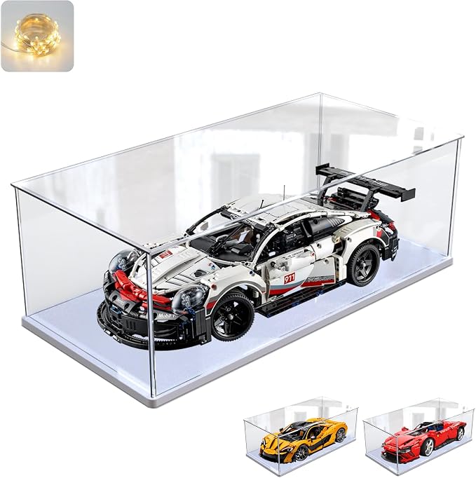 3mm Clear Acrylic Display Case for LEGO McLaren P1 42172 1/8 Model Car | Thickened Transparent Box for 42232 Sadair's Spear 42143 Ferrari SP3 42115 Lamborghini Sián 42156 42096 White 23.6x11.8x7.9in by ELEpure