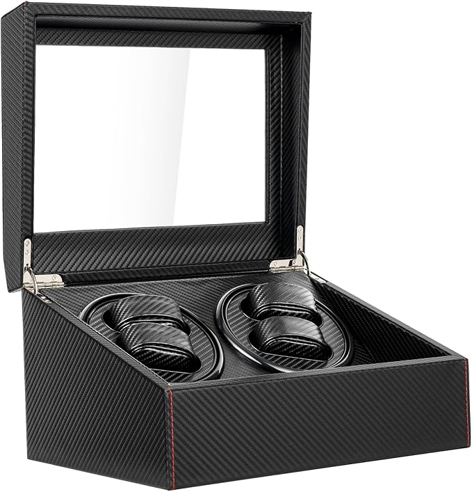 Watch Box, 4+6 Automatic Mechanical Watch Winder Box Self-winding Display Box Organizer for Men, Best Gift for Thanksgiving Day Christmas, Black by TBVECHI