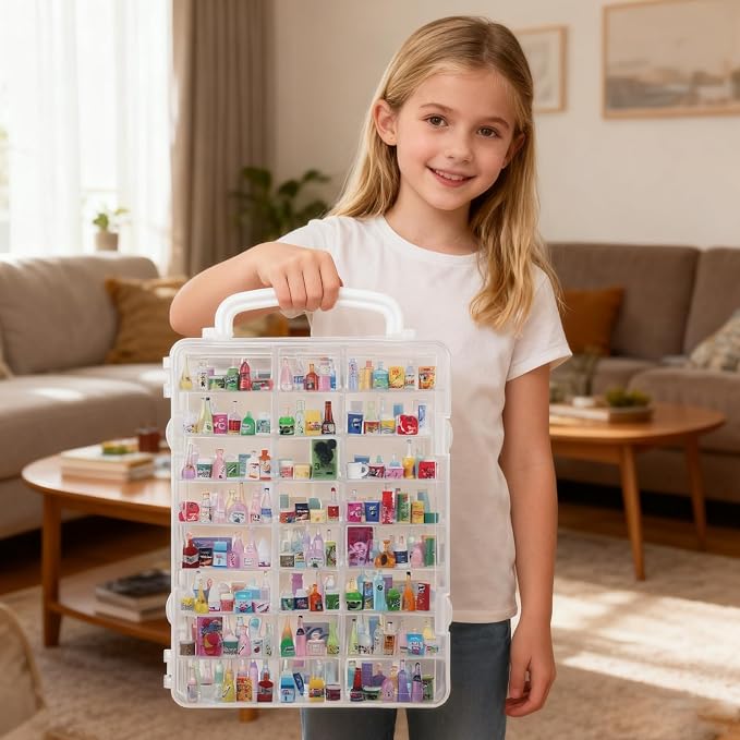 48-Slot Mini Brand Storage Case Plastic Mini Brand Organizer Box with Adjustable Dividers Clear Toy Storage Case for Mini Brand Collector Toy Portable Compartment Container for Collectibles(Case Only) - Image 5