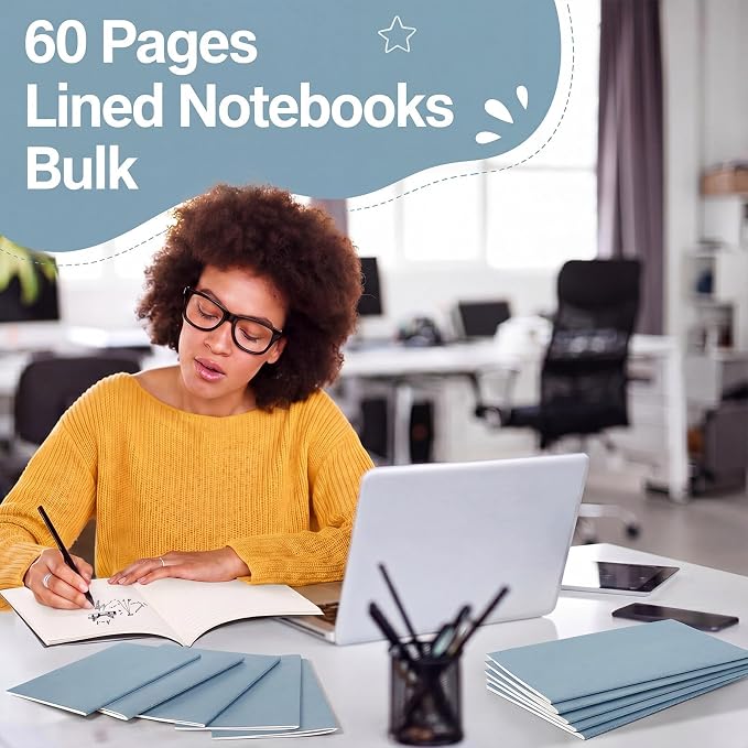 100 Pcs A5 Journals Notebooks Bulk,Lake Blue,Lined | Kraft Softcover Small Notebooks 5.5 Inch x 8.3 Inch Notepads with 60 Page 30 Sheet for Writing Sketch Travel Office Supplies - Image 4