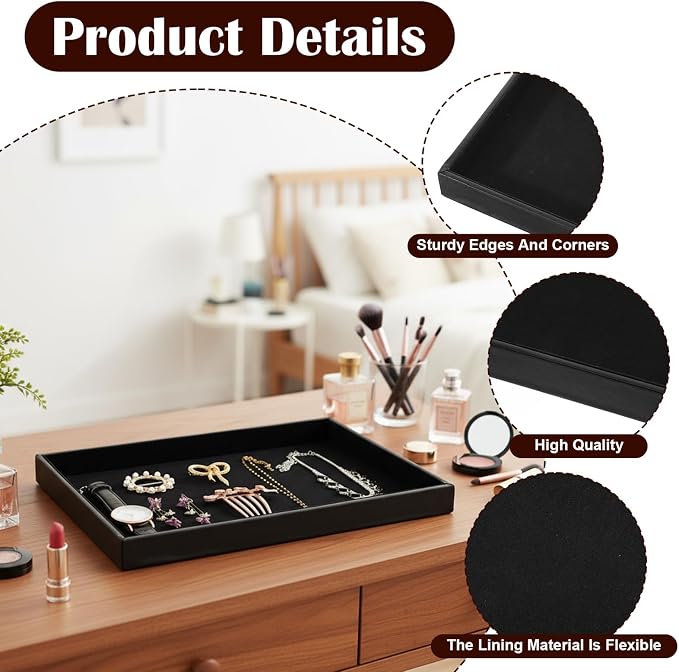 Kifmurase 6 Pack Velvet Jewelry Trays for Drawers, Black Jewelrys Display Tray Stackable Jewelry Organizer Trays Bracelet Ring Earring Necklace Organizer Empty Plate for Drawers Countertop - Image 3