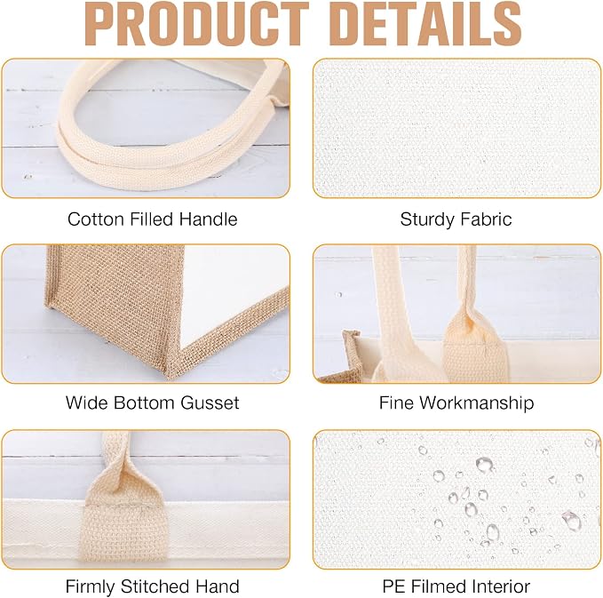 Reginary 16 Pack Burlap Tote Bags Jute Tote Bags with Handles Reusable Blank Canvas Grocery Bag for Women Bridesmaid Wedding Gift DIY Beach Shopping, 12.6 x 8.3 x 5.1 Inch - Image 5