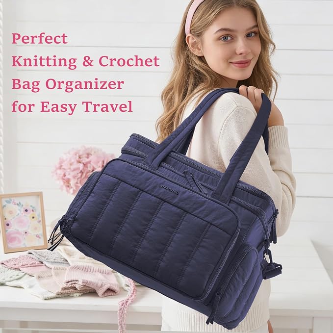 MYBAGZING Large Knitting & Crochet Bag Organizer for Yarn Storage, Double-Layer Knitting Project Bag with 6 Grommets, Yarn Organizer Tote for Knitting Supplies Crochet Hooks & Accessories Gift for Mom - Image 2