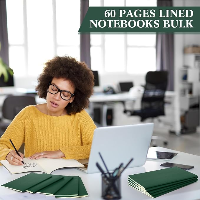 100 Pcs A5 Journals Notebooks Bulk,Green,Lined | Kraft Softcover Small Notebooks 5.5 Inch x 8.3 Inch Notepads with 60 Page 30 Sheet for Writing Sketch Travel Office Supplies - Image 4