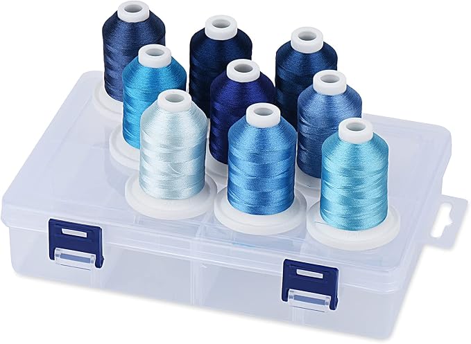 Simthread Embroidery Thread with Storage Box - 800 Yards/Spools | 9 Blue Colors for Embroidery and Sewing Machine by Simthread
