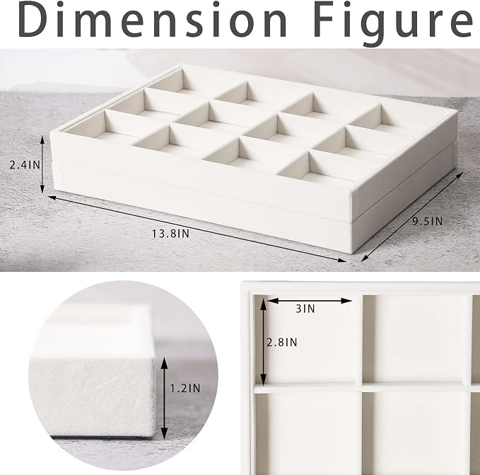Coward 2PC Stackable 12 Grids Jewelry Organizer Tray Bracelet Display Stand for Selling Velvet Necklace Holder Earring Box Storage (12grid+12grid) - Image 2