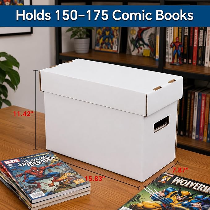 PIT66 5 Pcs Comic Book Storage Boxes, Holds 150-175 Comics Each, | Collapsible, Stackable, Moistureproof, White, 15.83"L x 11.42"W x 7.87"H - Image 2