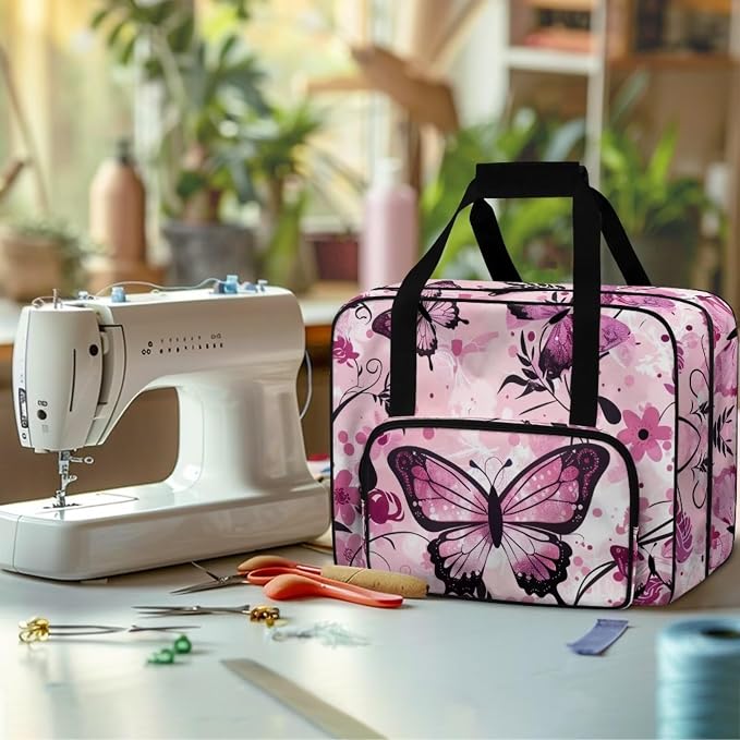 Pink Butterfly Cover for Sewing Machine Flower Sewing Machine Cover Dust Cover Large Sewing Machine Cover Sewing Bags and Totes Organizer Gifts for Mother Parents Home - Image 4