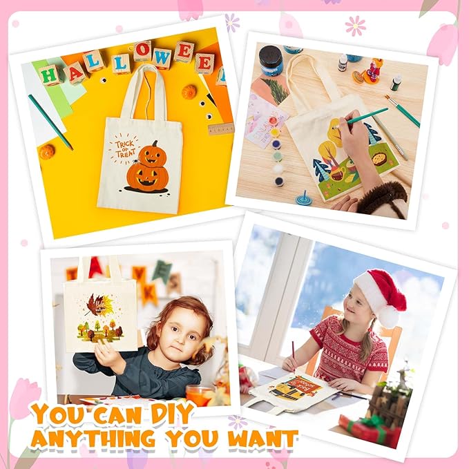 Amylove 24 Pcs Mini Canvas Tote Bags,8 X 10 Inch,Natural Color | Blank Sublimation DIY, Small Reusable Totes Coloring Crafts, Grocery Shopping Easter Halloween Party Favor Gift Bags - Image 6