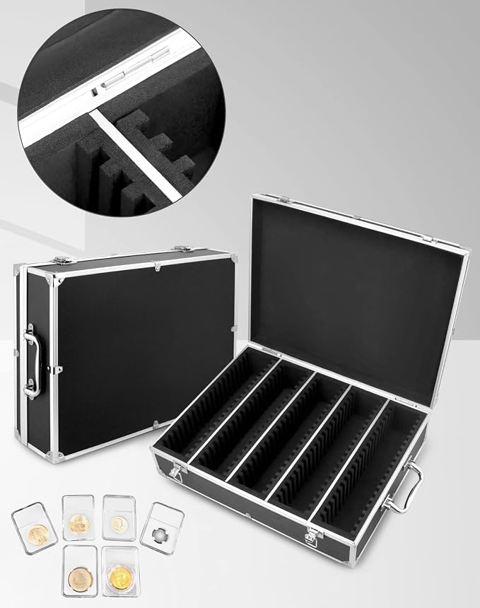 QWORK Coin Storage Box, 100 Graded Coin Slab Case, Trading Card Storage Box for PCGS, NGC & More, Coin Holder Display Case, Coin Collection Supplies, Black - Image 3