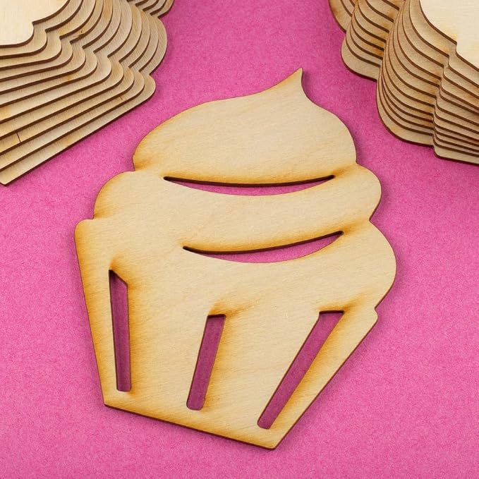 Pack of 24 Unfinished Wood Cupcake Cutouts by Factory Direct Craft - Blank Wooden DIY Muffin Treat Dessert Food Shapes for Crafts (5" x 4") by FactoryDirectCraft