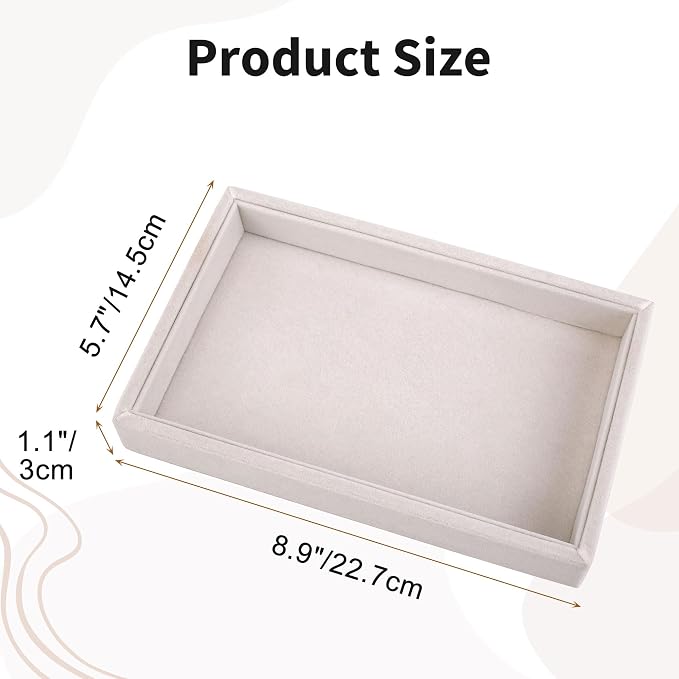 4pcs 9"x5.7" Velvet Jewelry Tray Jewelry Display Tray Stackable Plate Tray | Jewelry Organizer Trays for Earrings Necklaces Bracelet Rings Display Showcase - Beige - Image 3