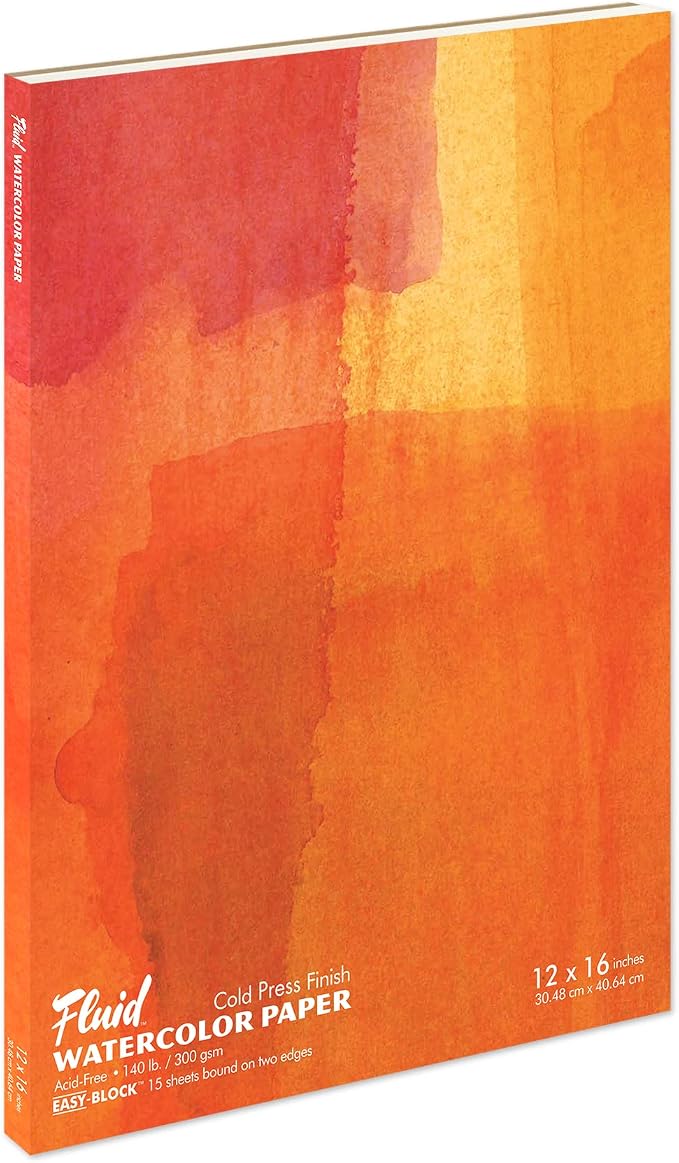 Fluid Watercolor Paper Block, 12 x 16 inches, 15 White Sheets, 140 lb (300 GSM) Cold Press Pad for Artist Painting and Wet Media by SpeedballArt