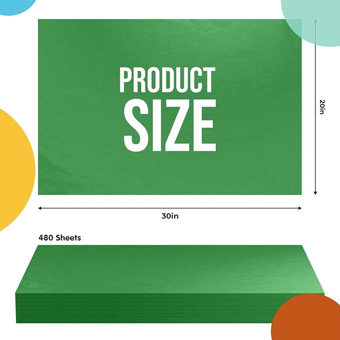 Party Solids Emerald Green Tissue Paper for Gift Bags - 20" X 30" Bulk Tissue Paper Green 480 Sheets - 10lb Newsprint for Packing, Birthday Gift Box Filler, Packing Supplies for Moving Supplies - Image 2