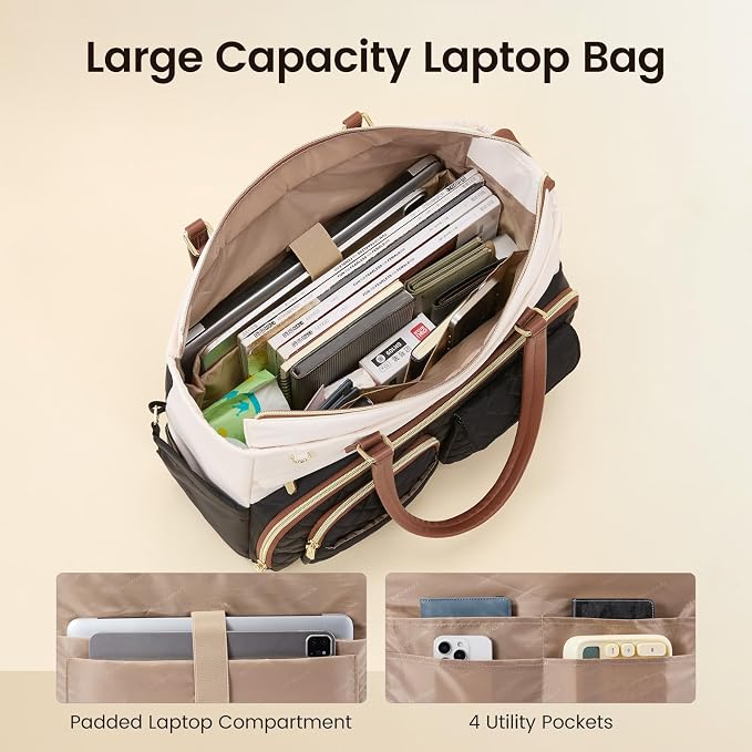 LOVEVOOK Tote Bag, Work Bags for Women with Large Cup Holder, Large Capacity Teacher Tote with Multi Pockets, Nurse Diaper Tote with Padded Laptop Compartment, 15.6 Inch Khaki Beige - Image 3