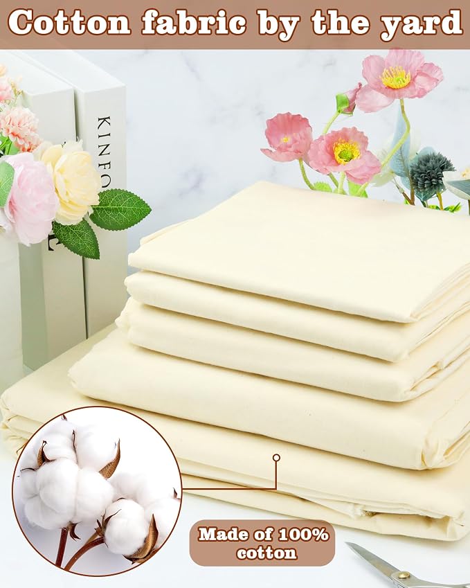 FIVEIZERO 100% Cotton Muslin Fabric by The Yard,63inch x 3 Yards Unbleached Natural Cotton Material–Medium Weight Beige Calico Fabric for Sewing,Quilting,Embroidery,Crafts & Apparel Projects | 63in x 3yd Muslin Cloth;Medium Weight Draping Fabrics for S... - Image 3
