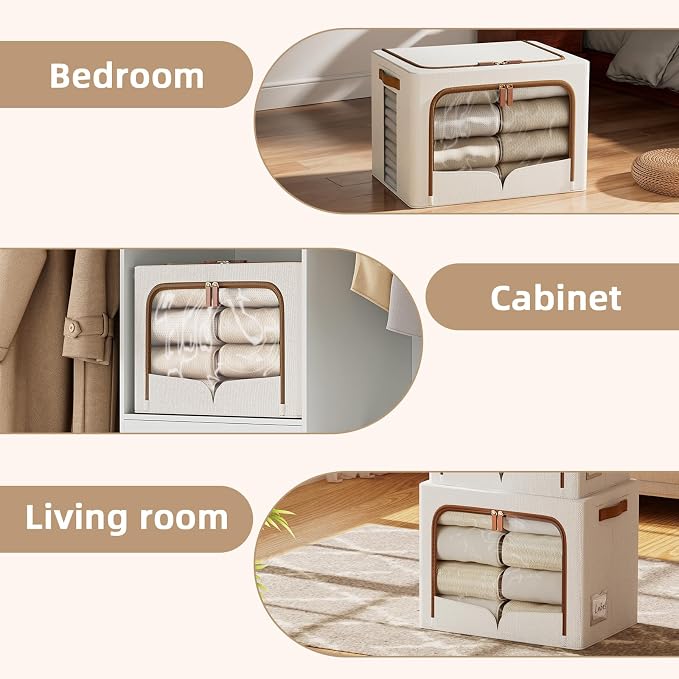 FHSQX 6 Pack Clothes Storage Bins - Foldable Storage Bins for Clothes Fabric Storage Box with Metal Frame (Cream White, 16.5x12.2x12.2 inch) - Image 5