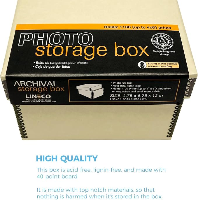 Lineco Archival Photo Card Box, Museum-Quality, 4x6x12 Inch, Tan, 2 Pack | Acid-Free with Removable Lid, Metal-Edge Corner, Bulk Storage and Preservation for Negatives, Prints, Films, Photos, Snapshot - Image 5