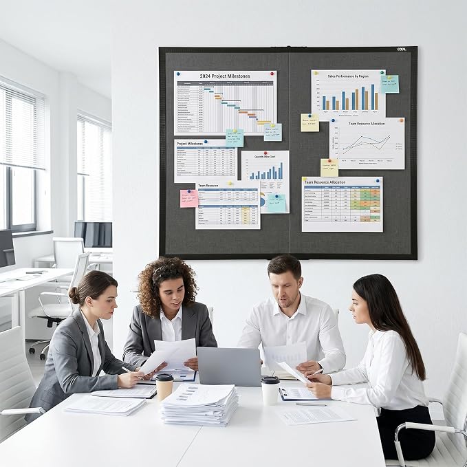 Gideal Large Bulletin Board 48 x 48, Cork Boards for Walls | Foldable Cork Board with Black Pine Frame & Grey Linen Surface, Wall Mounted Pin Board for Home Office, Classroom, Kitchen - Image 5