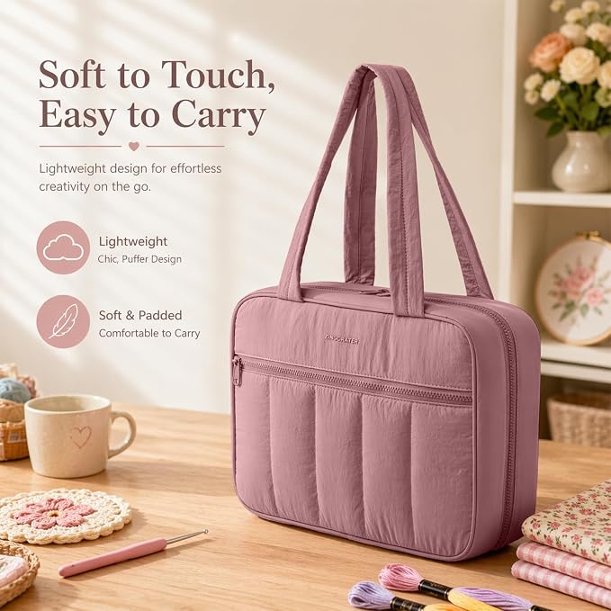 AMOIGEE Sewing Supplies Organizer Bag, Large Craft Storage Tote with 17 Clear Pockets&Tool Holders, Portable Crochet Knitting Embroidery Organizer Case for Threads, Hooks, Needles & Sewing Accessories - Image 8