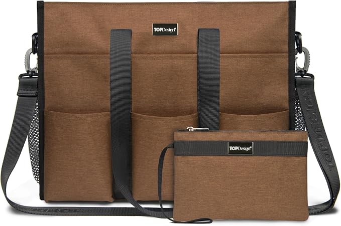 TOPDesign Utility Water Resistant Tote Bag with 22 Pockets, Top Zipper Closure & Thick Bottom Support, for Working Women by TOPDesign