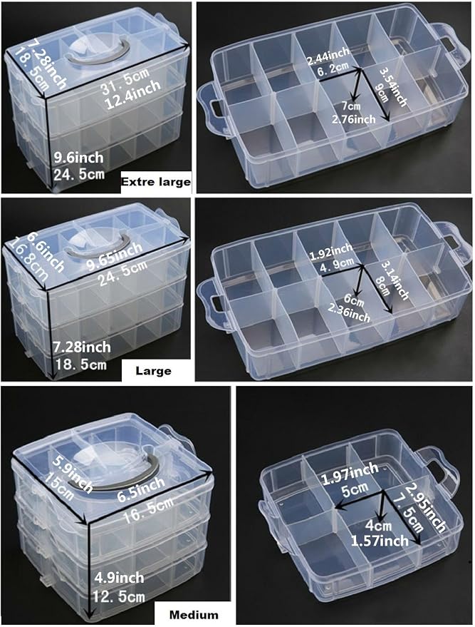 Kamay's 2pcs Extra Large 3 Tier Stackable Adjustable Compartment Slot Bead Craft Jewellery Tool Storage Organiser, with 30 Compartments,Snap-Lock Tray Container Box, Orange - Image 3