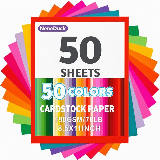 8.5x 11 190 gsm Colored Construction Paper, 50 Sheets 50 Assorted Colors | Teacher School Supplies & Classroom Must Haves, Card Making Craft Supplies, Cardstock for Scrapbook by Unknown