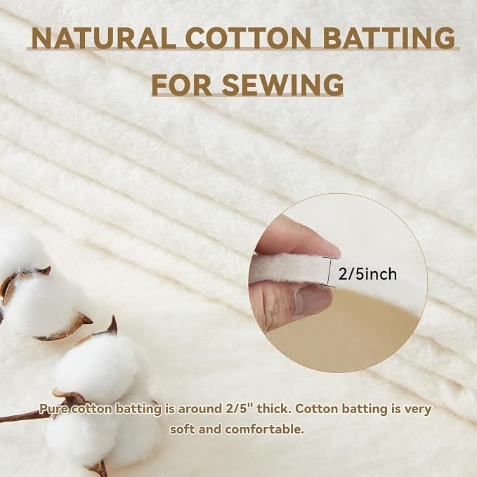 QSTEHEML Natural Cotton Batting for Quilting 36" x 8 Yards, Quilt Batting for Sewing, Lightweight Batting Fabric for Potholders & Handmade Quilts & DIY Projects, Microwave Safe for Bowl Cozies - Image 4