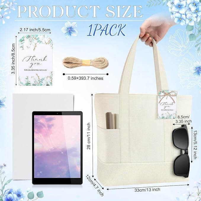 Shinylin Mini Canvas Tote Bags with 2 Pockets | Bulk Small Sublimation Canvas Tote, Reusable Grocery Bag for Women, DIY Craft - Image 2