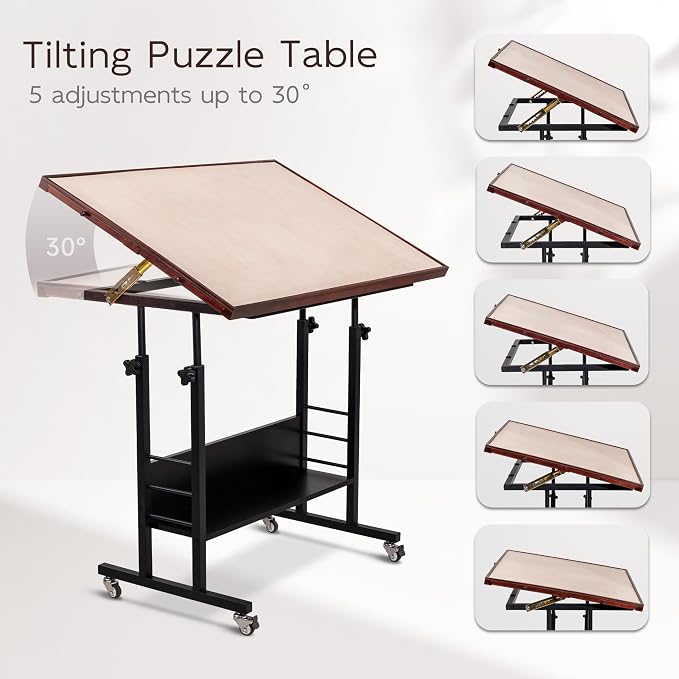 Becko US 1500 Piece Tilting Puzzle Table with 5 Drawers & Protective Cover | Height & 5-Level Angle Adjustable, Ergonomic Jigsaw Board Table for Adults, Easy to Tilt, Relieve Neck & Back Pain - Image 4