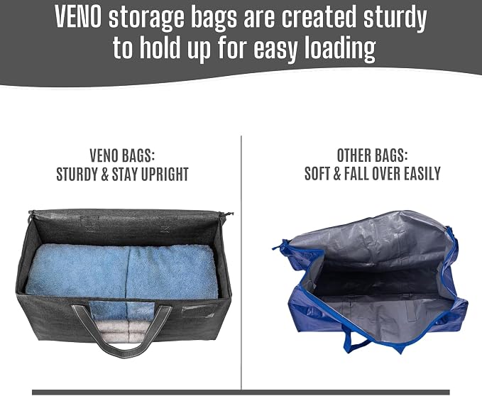 VENO Moving Bags, Wide Open Top, Clear Window, Gray, 4 Pack | Moving boxes Alternative, Heavy Duty, Storage Bags, Clothes and Comforter Storage, Packing Supplies, College Dorm Essentials - Image 6