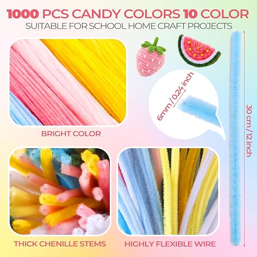 Libima 3800 Pcs Pipe Cleaners Bulk 10 Colors 12" Fall Pipe Cleaners Craft Set Chenille Stems Flower Kit 6mm Colorful Thanksgiving Day Autumn Gift Fuzzy Sticks Party Supply for DIY Art (Macaron) - Image 6