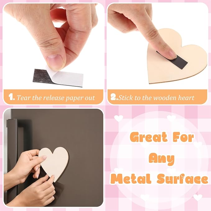 Qunclay 50 Pcs 2 Inch Wooden Heart Magnets for Crafts, Unfinished Wood Hearts Bulk, DIY Fridge Magnets, for Painting, Gift, Mother's Day, Father's Day, Wedding, Home, Party Decorations - Image 3