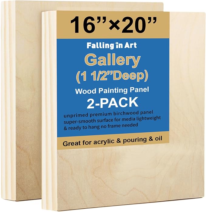 2 Pack 16x20'' Unfinished Gallery Birch Wood Canvas Panels | 1 1/2" Deep Art Cradle Boards for Painting, Pouring, Burning, Epoxy Resin, Laser Engraving Cutting by FallinginArt