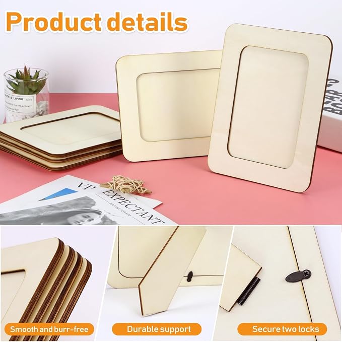 VOKOY 15 Pack Wooden Picture Frames for Crafts,DIY Wood Craft Picture Frames for 4" x 6" Photos,Unfinished Standing Photo Frames DIY Crafts Wood Decorate for Birthday Party Gifts - Image 3