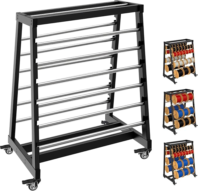 ATOLS Heavy-Duty 13-Rod Wire Spool Rack – 400lb Capacity, Adjustable Cable Caddy & Dispenser with Locking Wheels for Electrical and Industrial Use by ATOLS