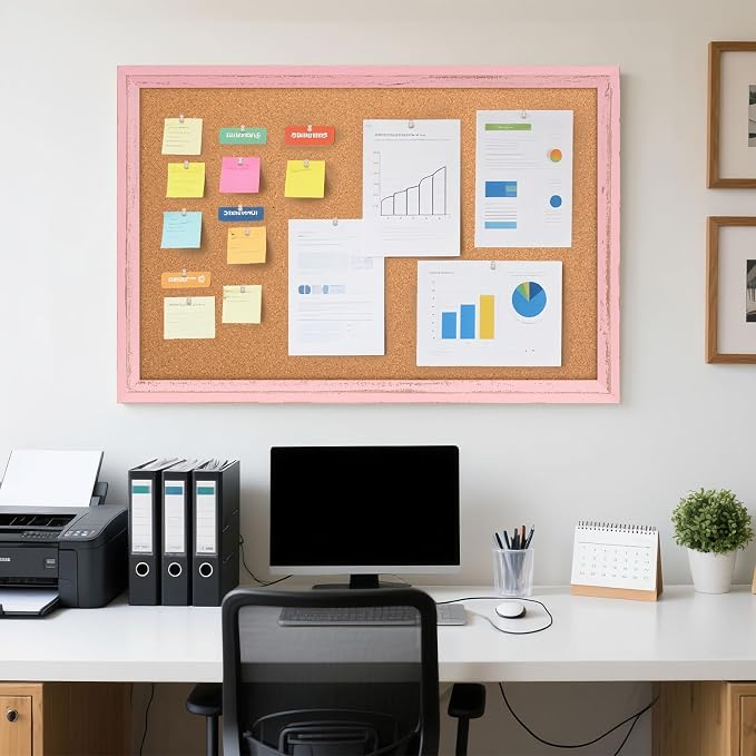Cork Board Bulletin Board, 36"x24" Corkboard for Wall | Pink Wooden Frame, Decorative Pin Board, Message Board, Notice Board, Vision Board for Home, Office, Kitchen - Image 6
