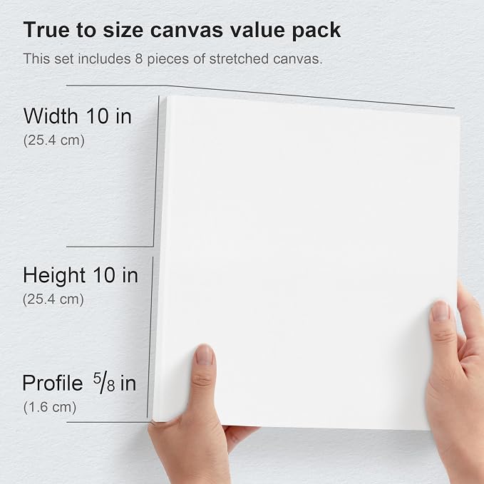 PHOENIX Square Canvas for Painting - 10x10 Inch/8 Value Pack, 8 Oz Triple Primed 5/8 Inch Profile 100% Cotton White Blank Canvas, Stretched Framed Canvas for Oil Acrylic - Image 3