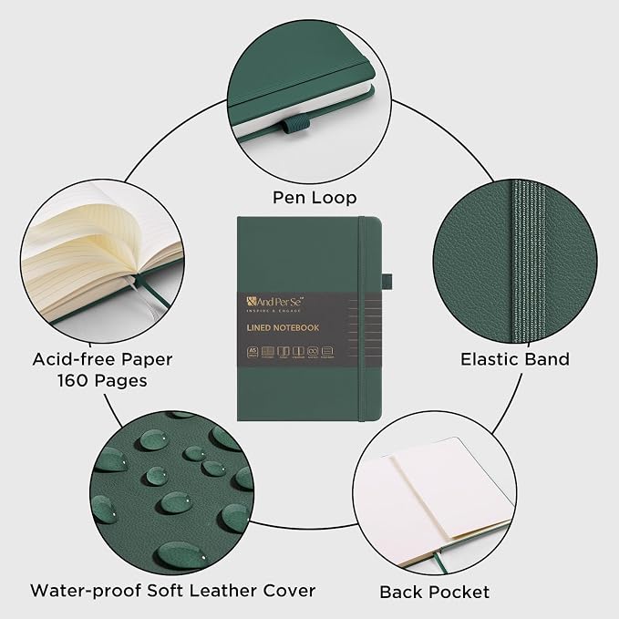 &And Per Se Lined Journal Notebook, 160 Pages, A5 5.7 x 8 inches College Ruled Thick Paper Notebook Journals for Writing, Hardcover Notebooks for Women Men Office School (1 Pack, Green) - Image 4