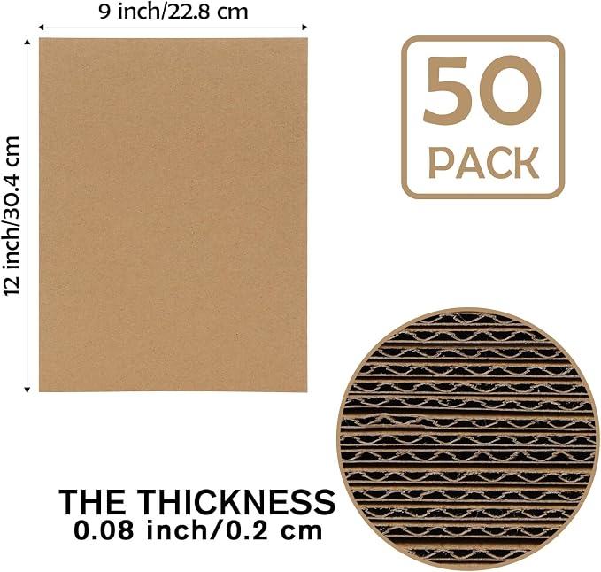 Calenzana 9x12 Corrugated Cardboard Sheets Set of 50, Flat Card Boards Inserts for Crafts, Packing, Shipping, Moving, Mailing - Image 2