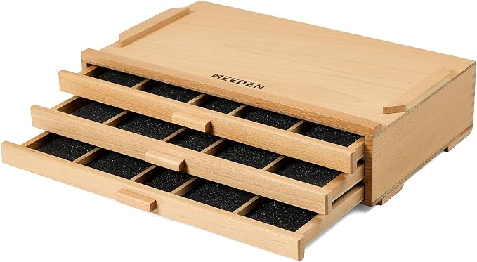 MEEDEN Artist Storage Supply Box: 3-Tier Solid Beech Wood for Artist Supplies with Removable Dividers - Tool Storage Organizer Case for Brushes, Pastels, Pencils, Erasers by MEEDEN