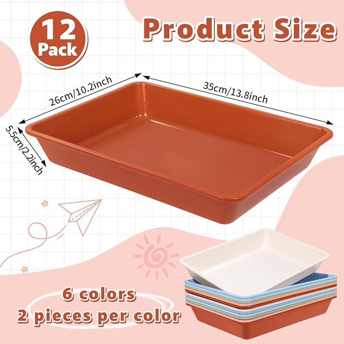 12 Pack Letter Size Flat Storage Paper Tray Organizer Bin Tray Plastic Stackable File Organizer for Classroom Library School Office Teacher Desktop Book Organization (Boho) - Image 2