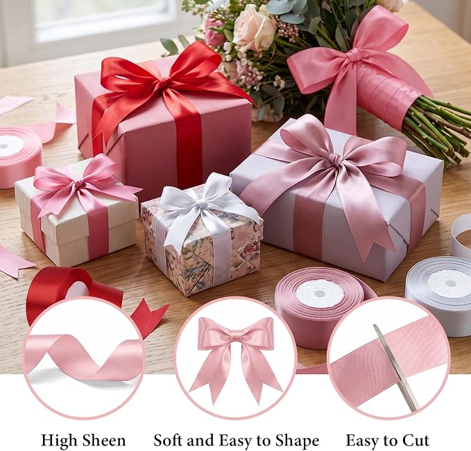 200 Yards Ribbon,1-1/2 Inch Satin Ribbon,Pink Satin Ribbons | Perfect for Gift Wrapping,Wedding Decoration,Handmade Bows,Wrapping Bouquet and More - Image 3