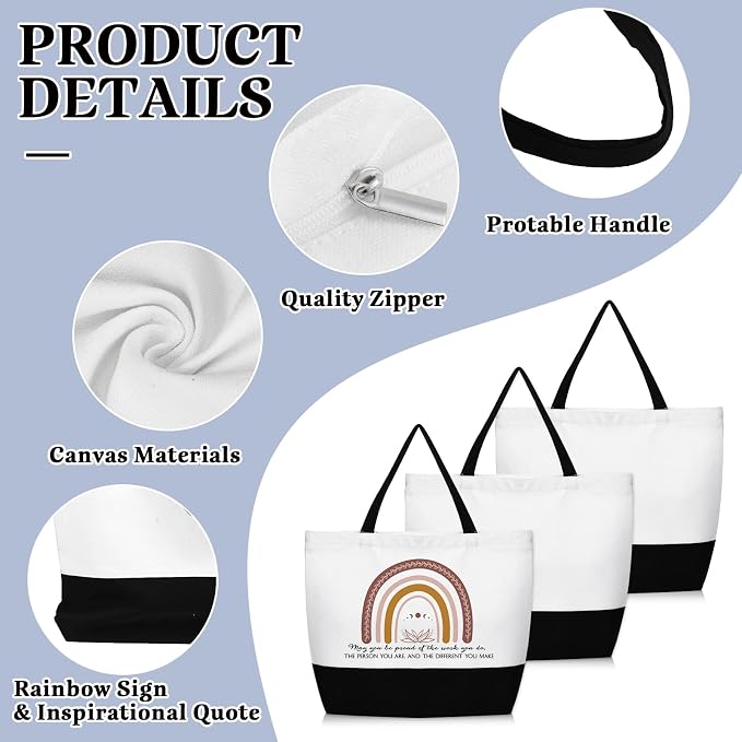 Sieral 50 Pieces Large Canvas Tote Bags Reusable Sublimation Blank Plain Bags Bulk with Zipper for DIY Crafts Shopping Women Teacher(Horizontal Wide Bag) - Image 3