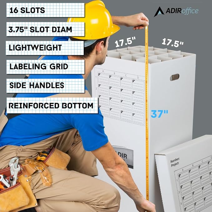 Adir Cardboard Roll File Storage Organizer - Vertical File Sorter - Blueprint, Poster, Plans, Gift Wrap, And Map Holder Station-16 Slots (for Rolls up to 37 Inches Long) - Image 3