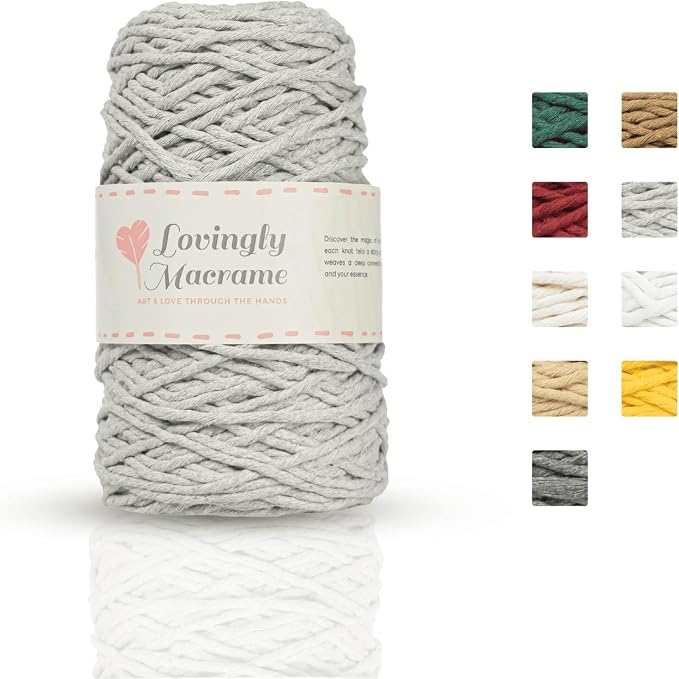 Single Strand Macrame Cord – 3mm Macrame Cord for Handmade Products & DIY Projects - Cotton Cording for Crafts, Dream Catchers, Boho Decor, Plant Hangers - 357ft (109yds) - Light Gray - Image 2