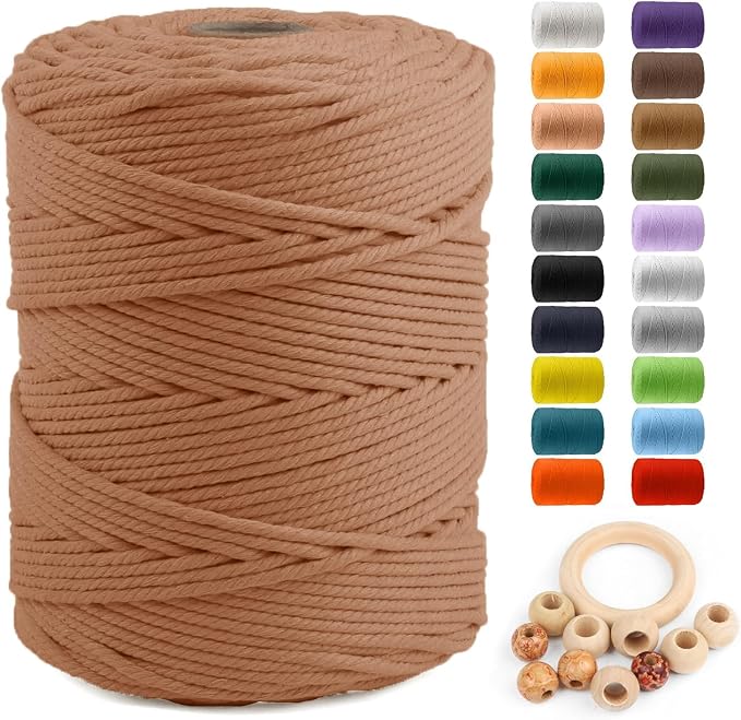 Macrame Cotton Cord 5mm x 328yds, ZUEXT Natural Handmade Brick Red Cords 4 Strands Knitted Rope String for Craft Wall Hanging Weaving Tapestry Dream Catchers Hanger DIY Gift (300m) by ZUEXT